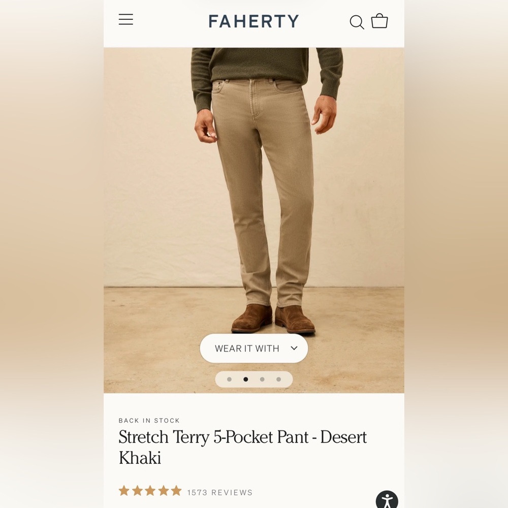 Faherty Desert Khaki Stretch Terry 5-Pocket Pants
